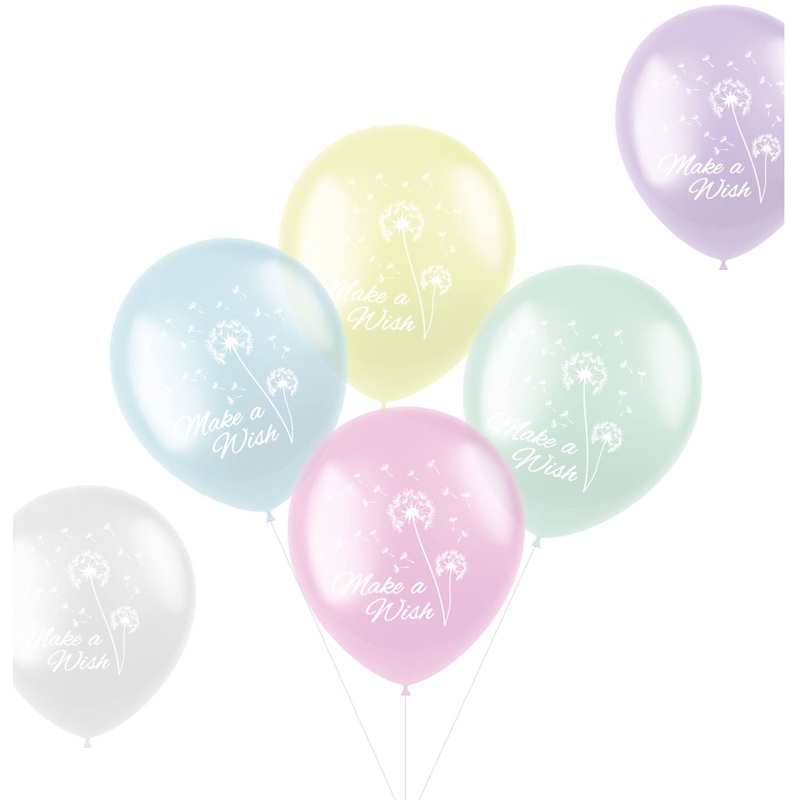 6 pastel Make a Wish latex balloons 33cm