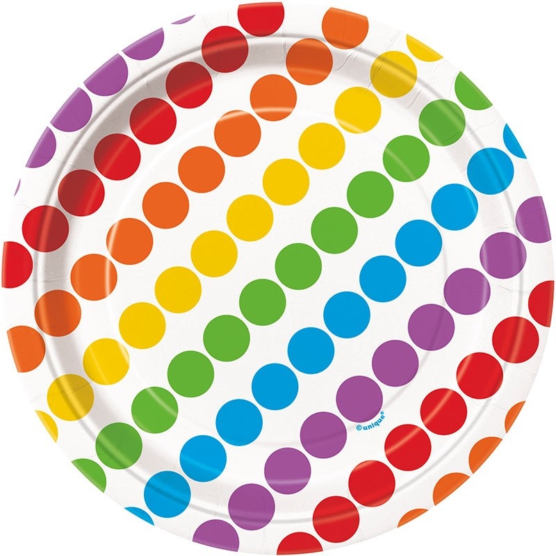 8 Colorful Rainbow Party paper plates 18cm