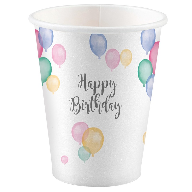 8 pastel birthday paper cups 250ml