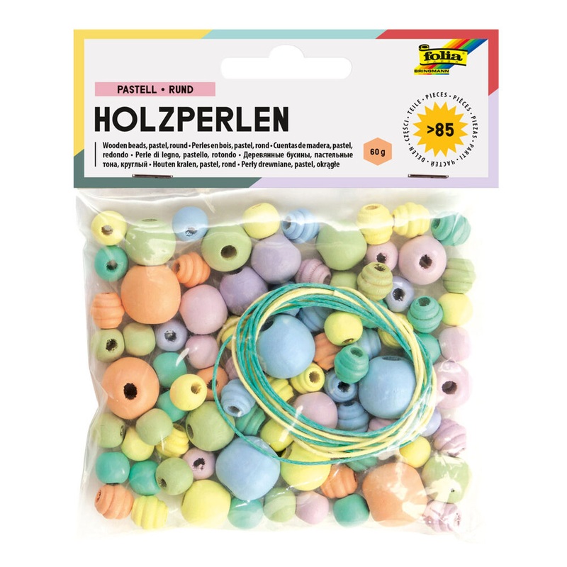 Holzperlen rund Pastell mehrfarbig 85 Stck