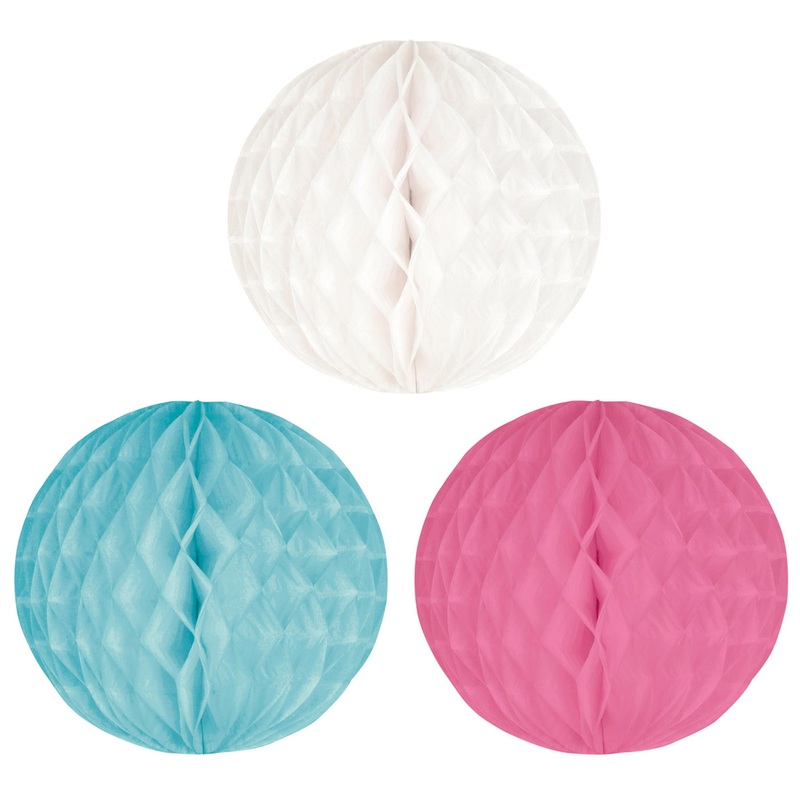 Pastel Dream Honeycomb Balls Set of 3 White Pink Turquoise