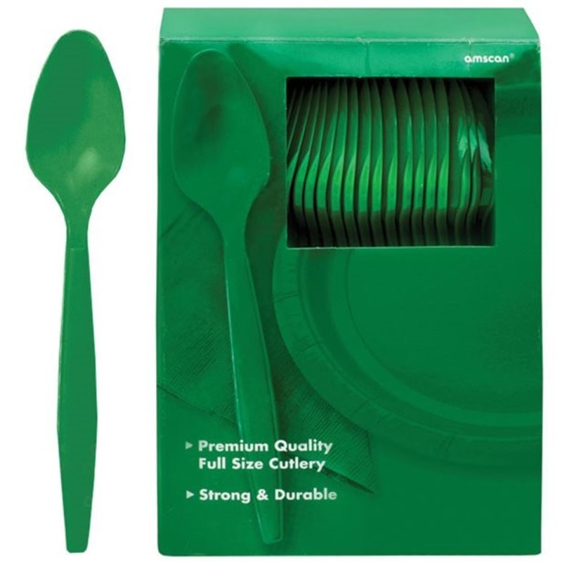 100 reusable plastic spoons green