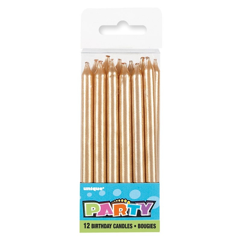 12 cake candles Golden Dreams 10cm