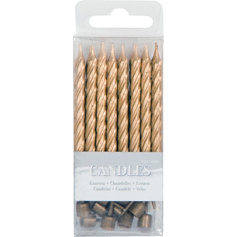 16 gold cake candles with 16 holders