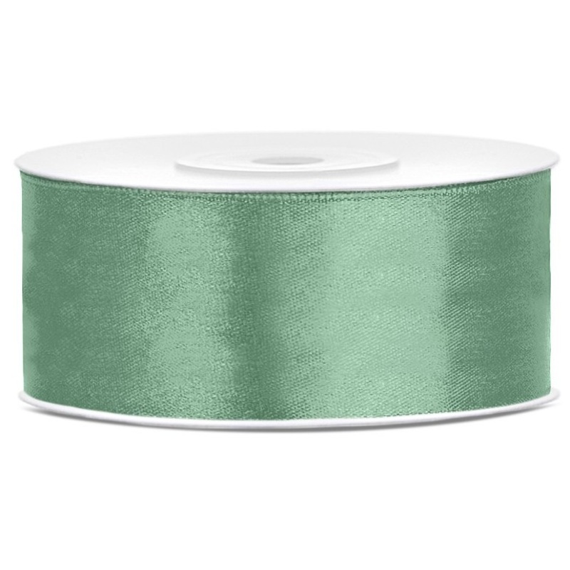 25m satin ribbon pale green 25mm wide