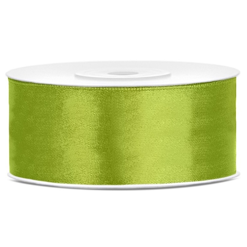 25m Satin Ribbon Roll, Apple Green