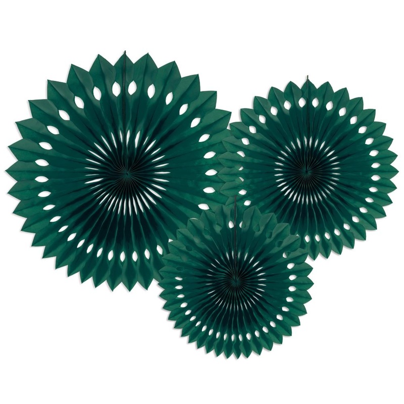 3 decorative rosettes dark green 20-30cm