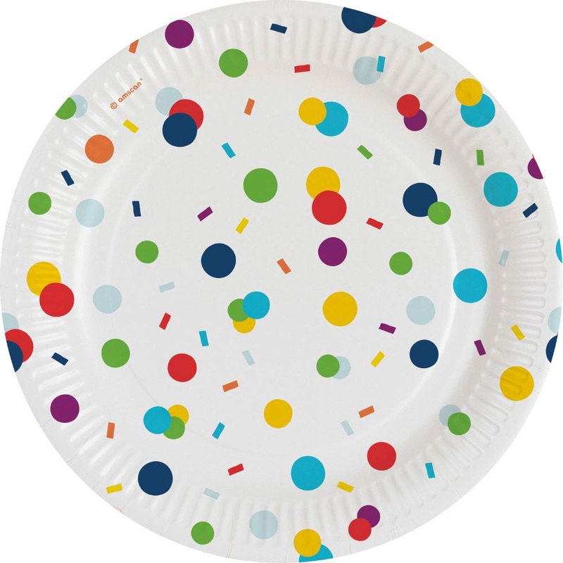 8 confetti party paper plates 18cm