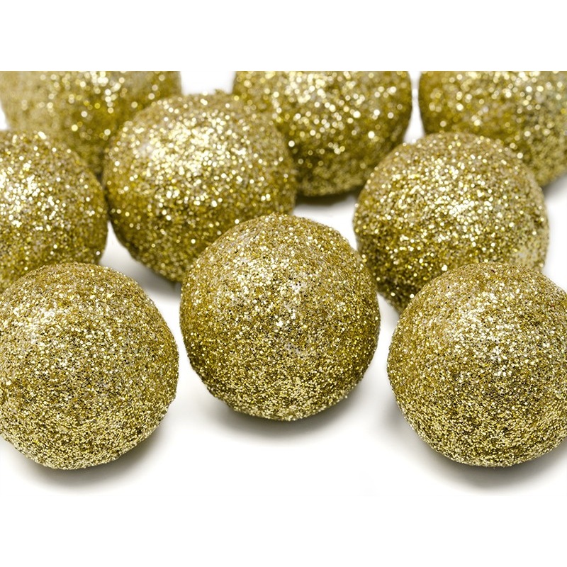9 Glitter Ball Decorations Gold 3cm