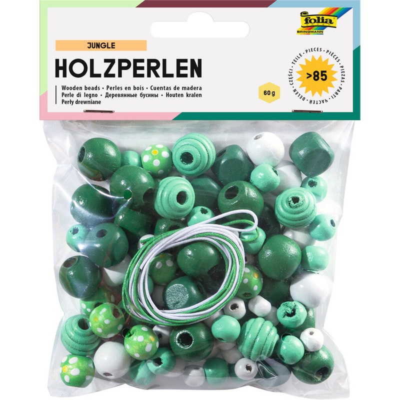 Holzperlen Jungle grn wei 85 Stck