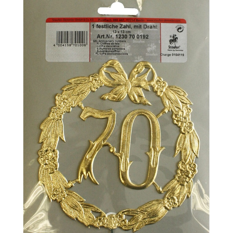 Jubilumszahl 70 mit Draht gold 13cm