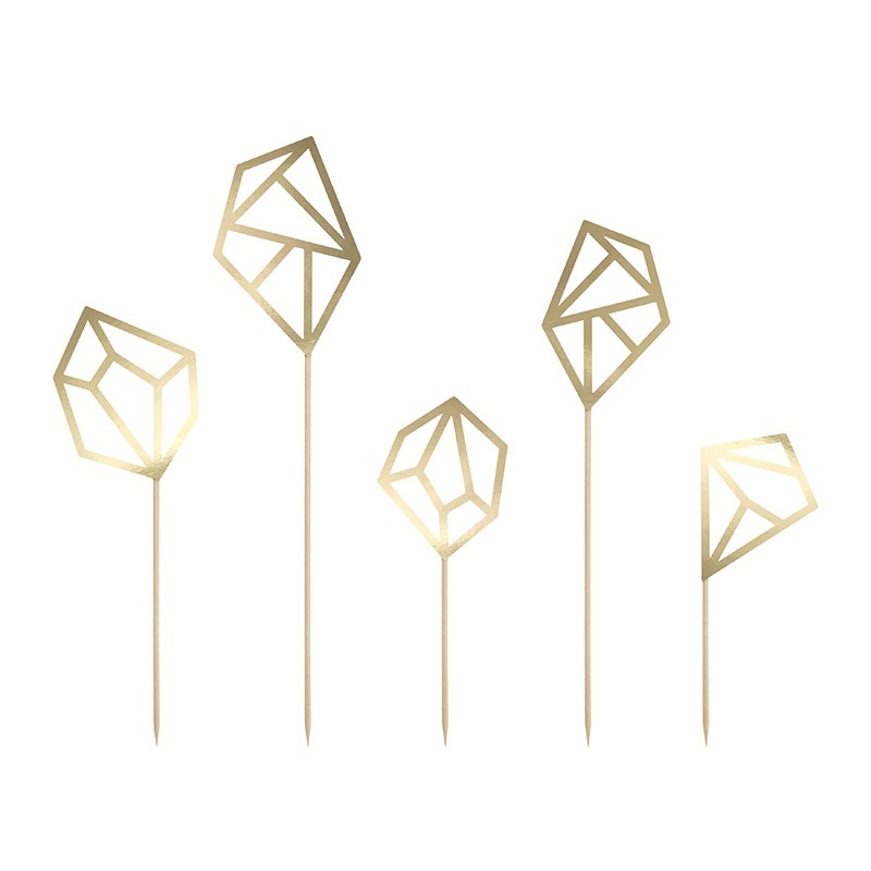 5 cake decoration diamonds in gold 12.5 to 24.5 cm