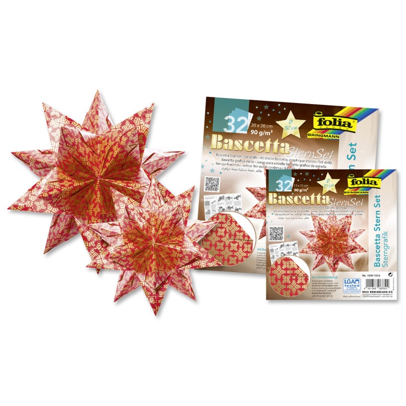 Bastelset Bascetta Stern Sterngrafik 30cm 90g/m rot/gold 20x20cm 32 Blatt