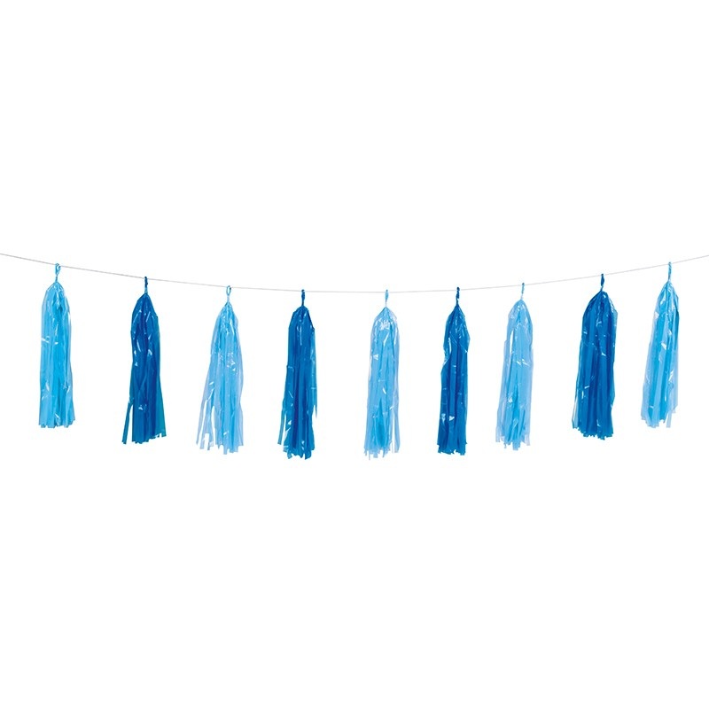 Happy Blue Sparkling Birthday tassel garland 274cm
