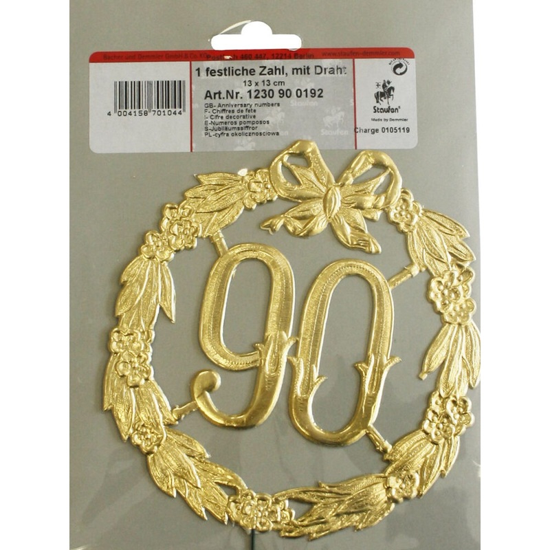 Jubilumszahl 90 mit Draht gold 13cm