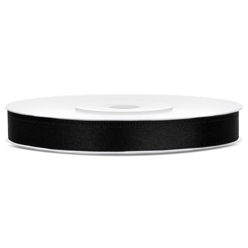 25m satin ribbon black 6mm wide