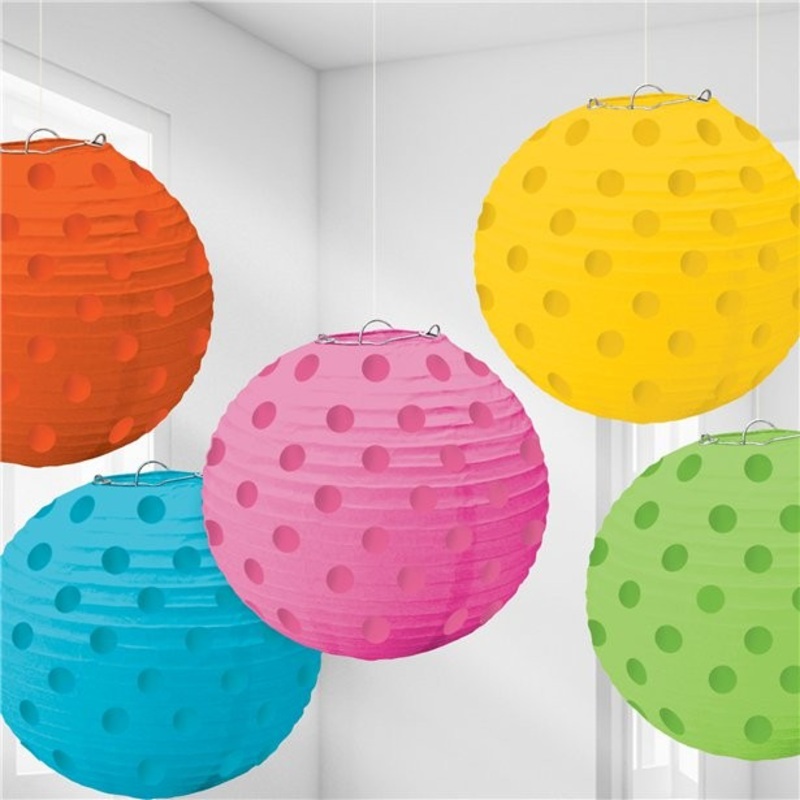 5 colorful dots Chinese lanterns 12cm