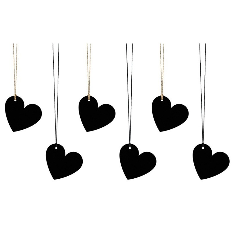 6 heart gift tags black