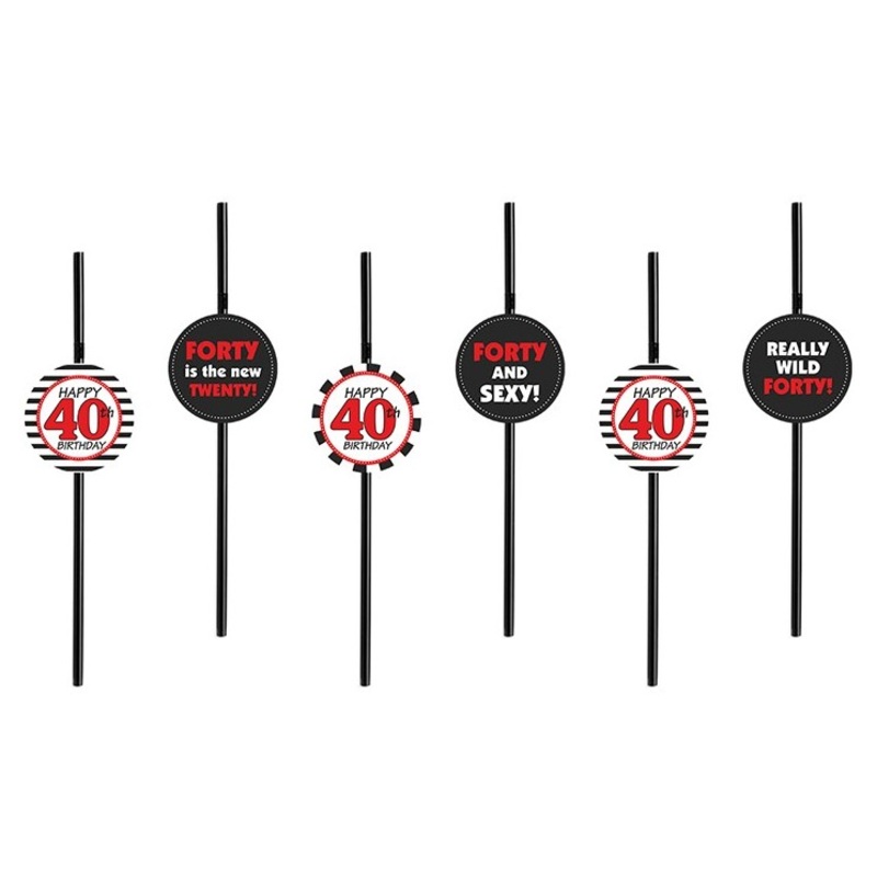 6 Wild 40th Birthday straws 24cm