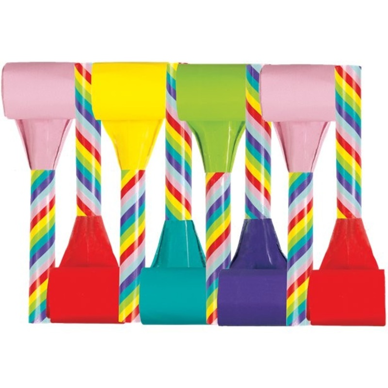 8 Party Horns Rainbow Colours