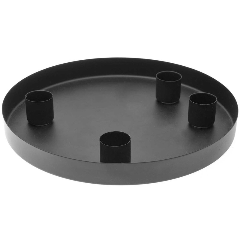 Black metal tray with magnetic candle holders 20cm