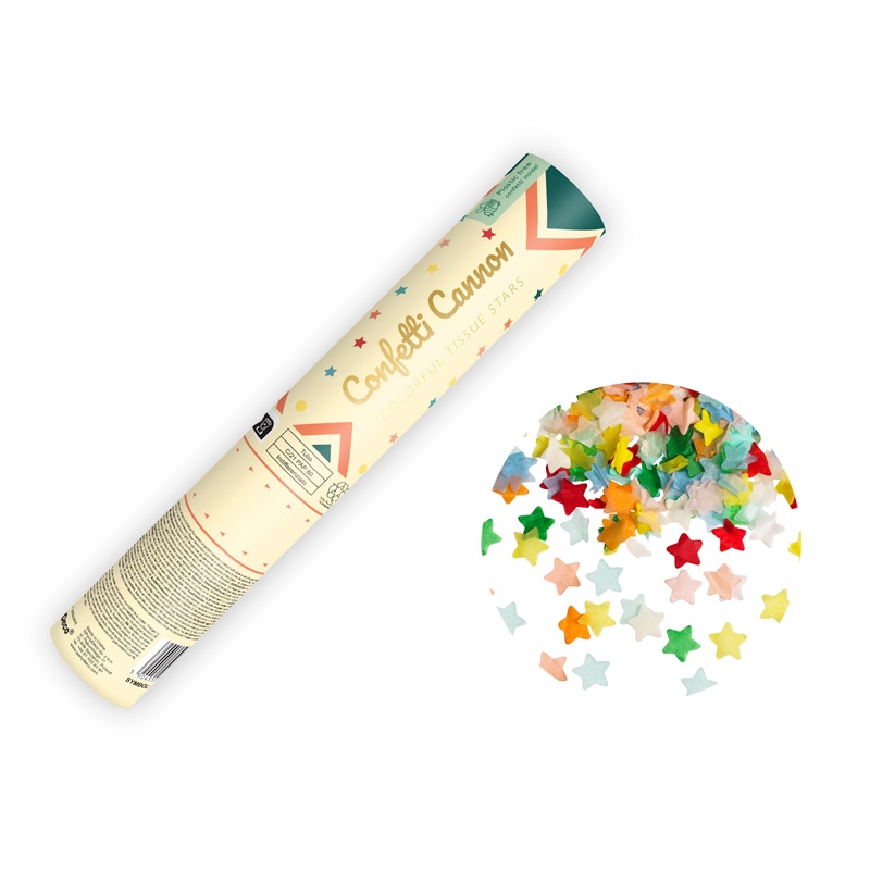 Colourful star circus confetti cannon 20 cm