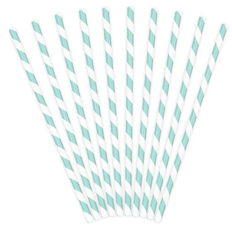 10 striped paper straws light blue 19.5cm