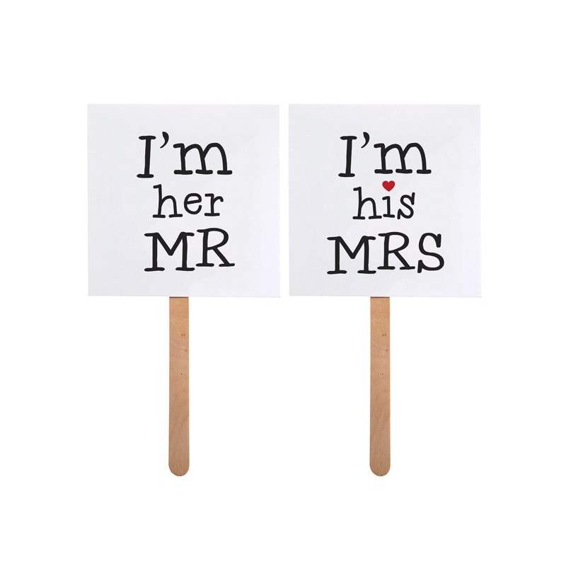 2 photo box signs Mr and Mrs 9x9cm