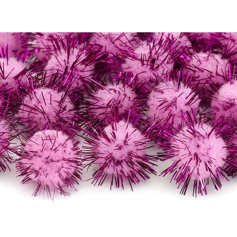 20 sparkling pompoms with pink glitter foil