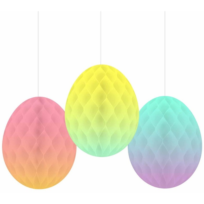3 Colourful Easter Eggs Honeycomb Balls 18cm