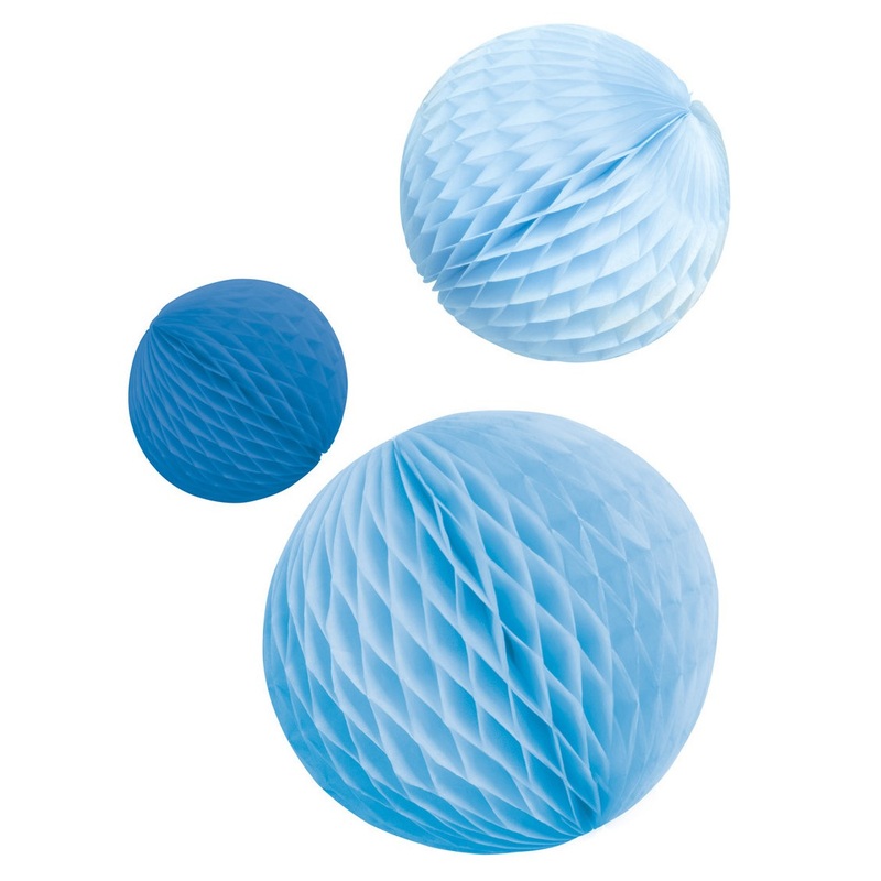 3 shiny blue honeycomb balls