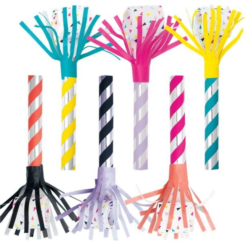 6 colorful striped fringe party pipes