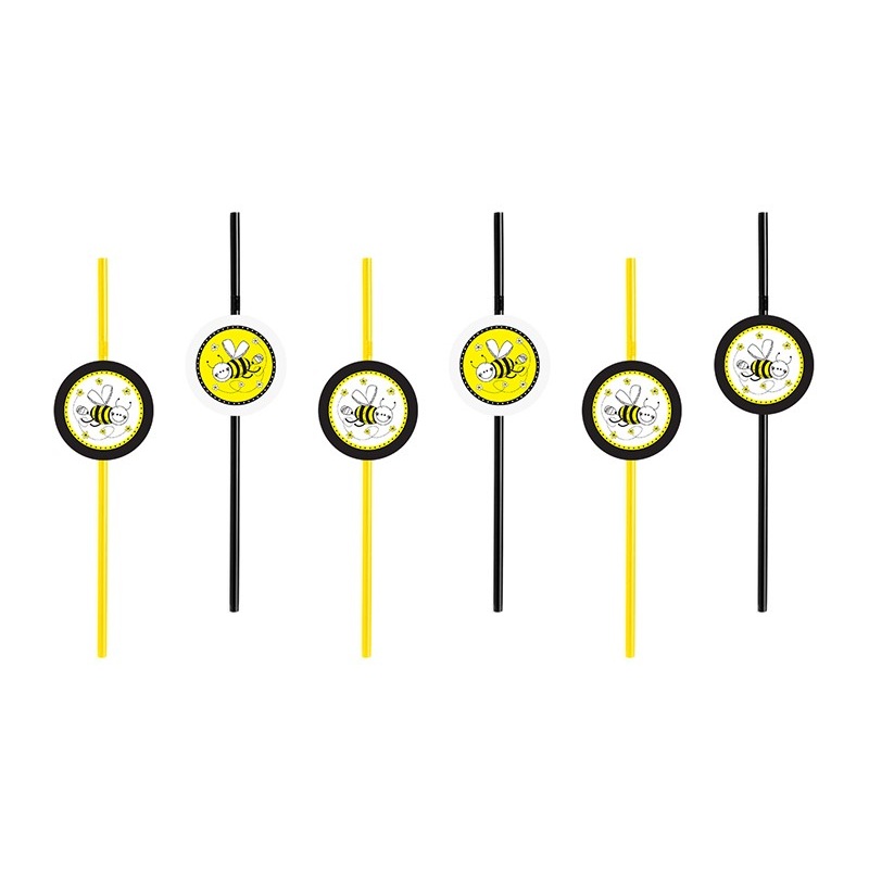 6 cute bee straws 24cm