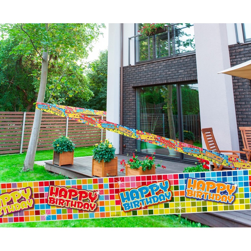 Groovy Happy Birthday barrier tape 7m