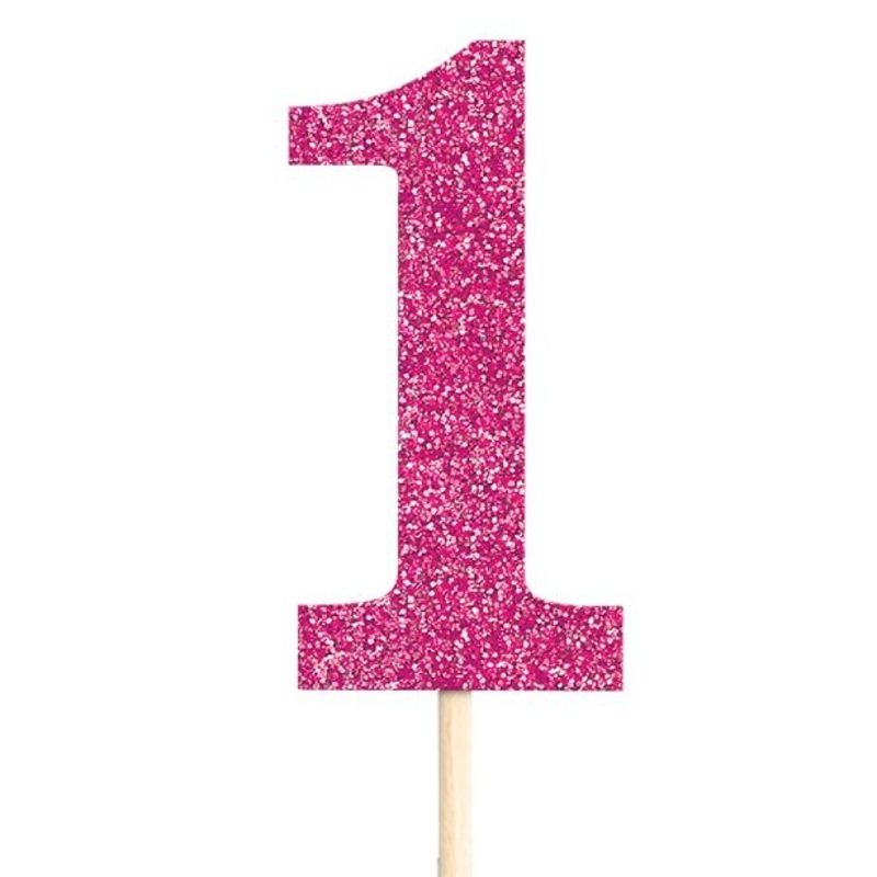 Number 1 cake candle Sparkling pink 36cm