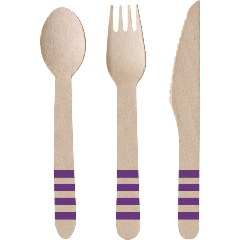 Party wooden cutlery purple 24 pieces