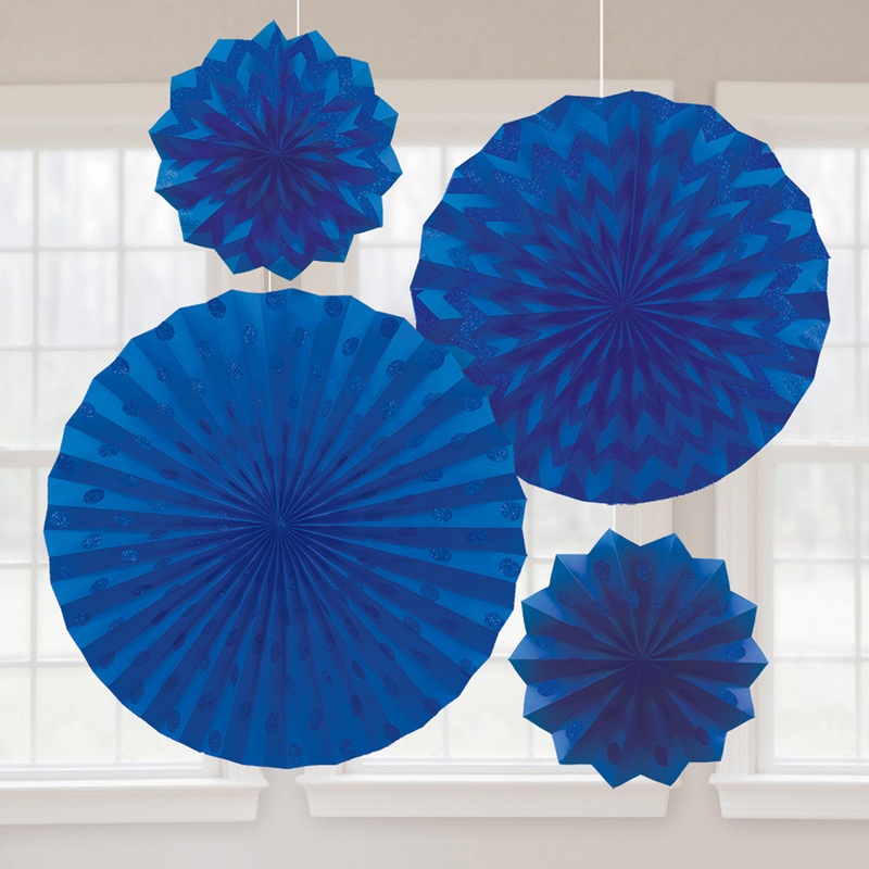 Set of 4 royal blue glitter paper rosettes