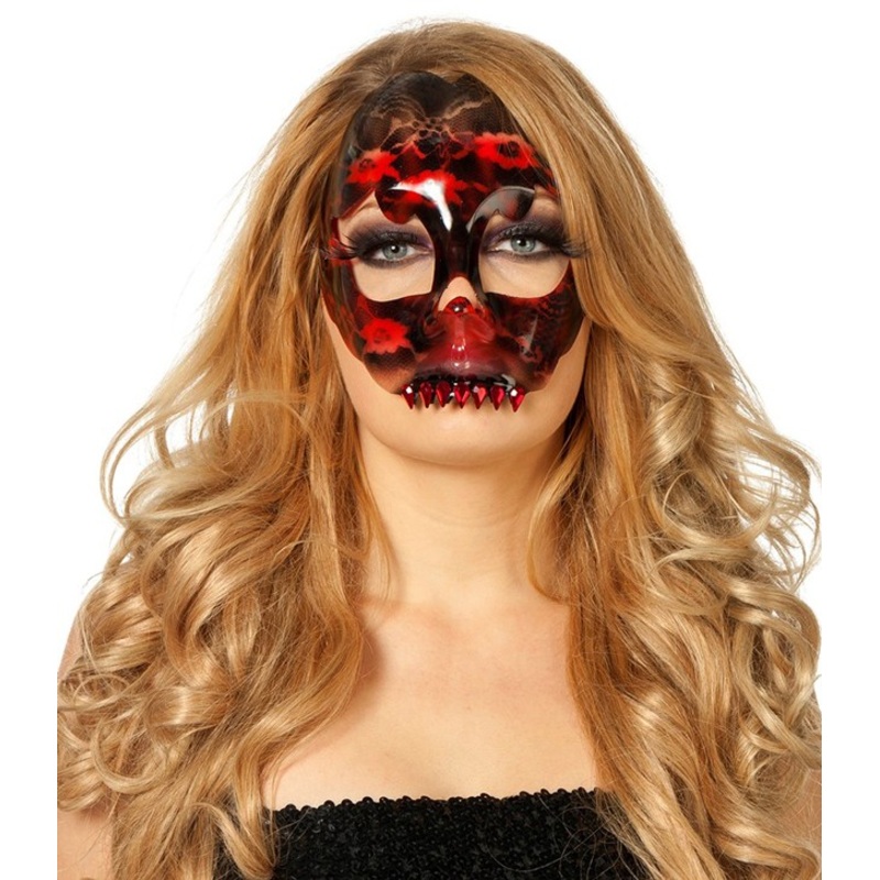 Half mask red patterned scary teeth