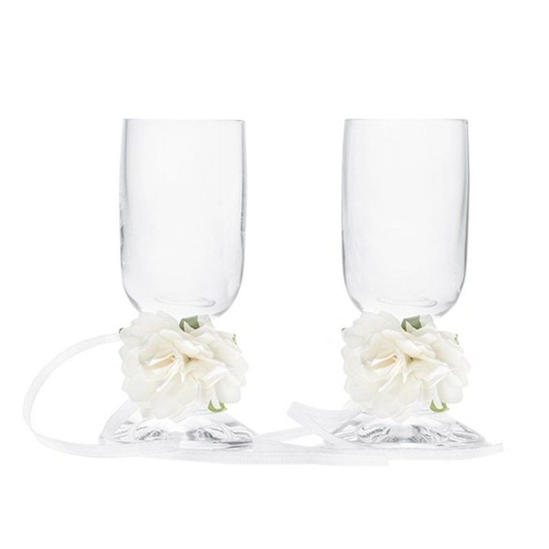 Set of 2 vodka glasses with white flowers
