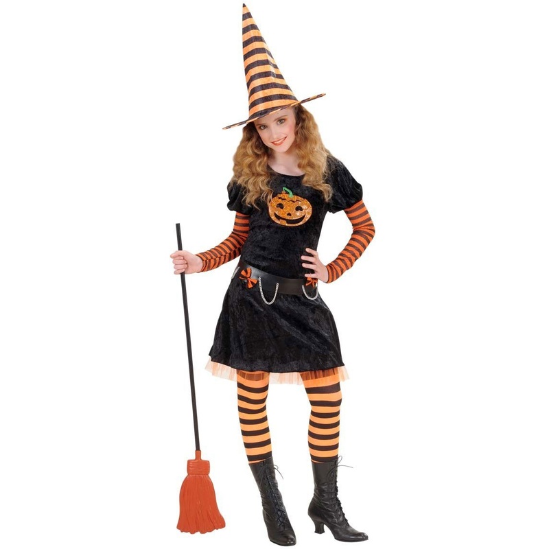 3-piece witch costume orange-black striped 128