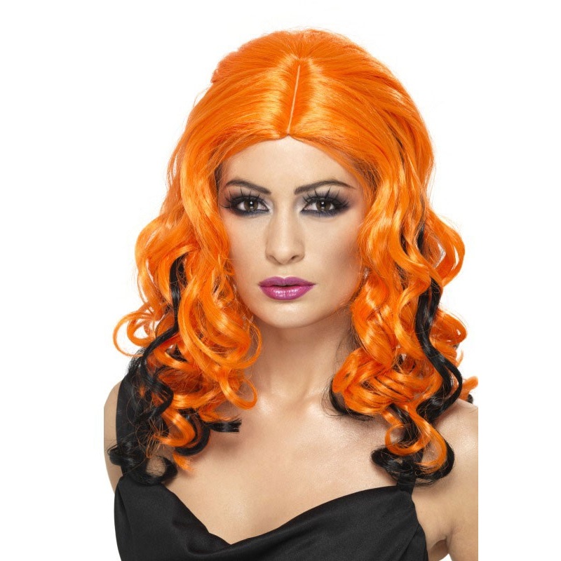 Colorful witch wig orange black