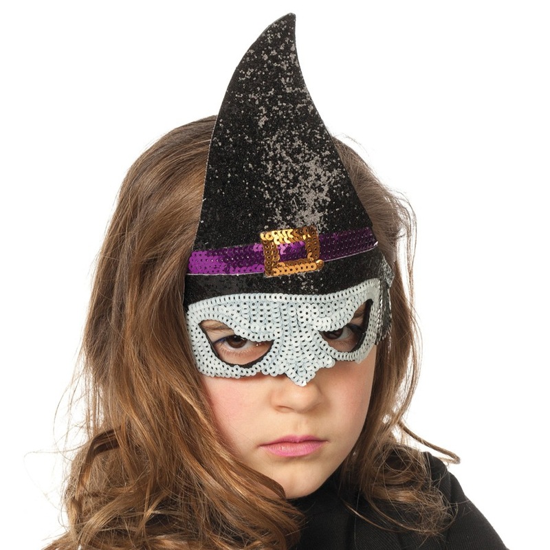 Glittering witch mask with sequins for children
