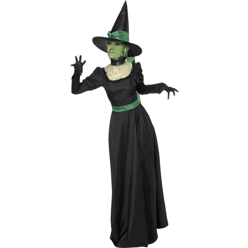 Halloween costume horror witch black green S