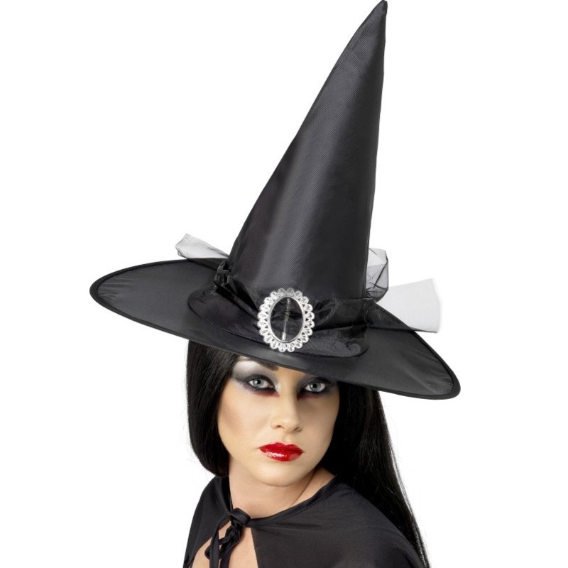 Large pointed witch hat black with buckle