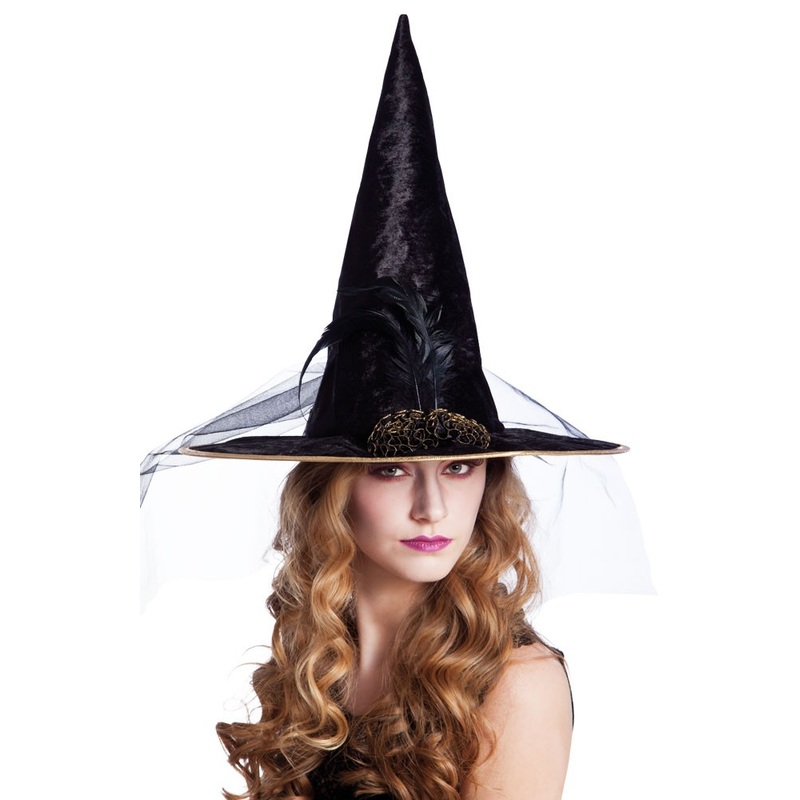 Fine black witch hat with feathers