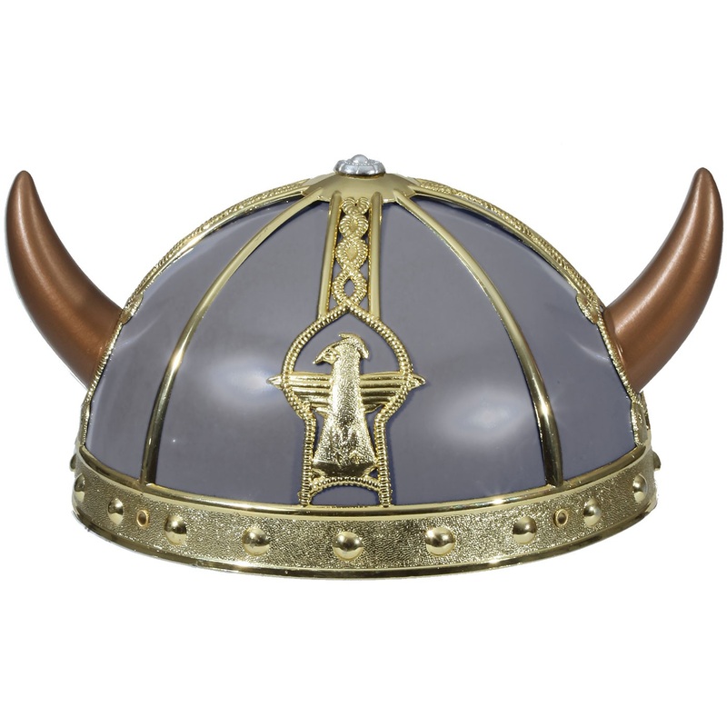Gray and gold Viking helmet