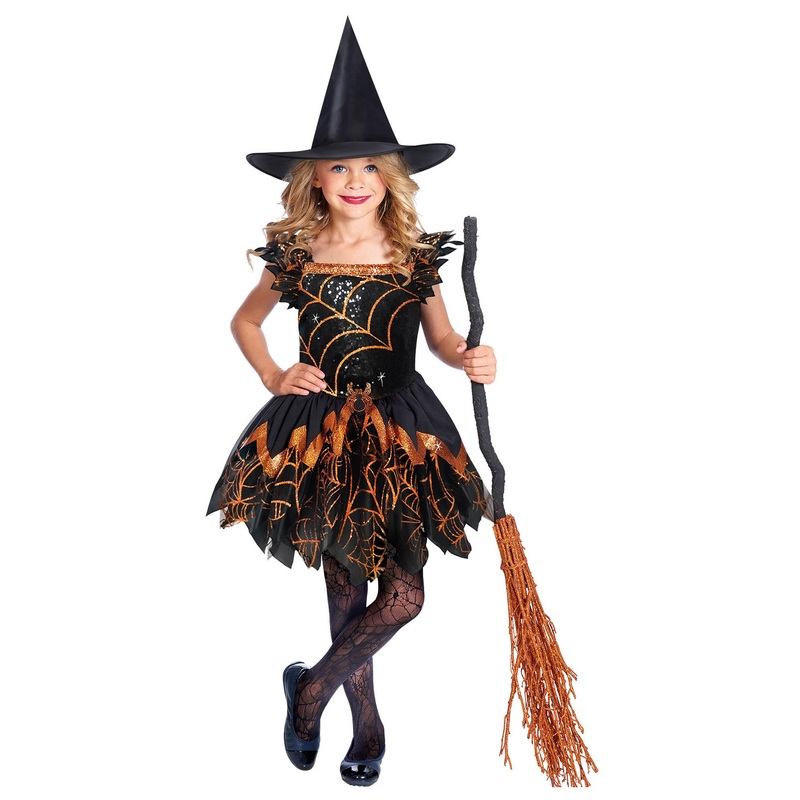 Green spider witch child costume