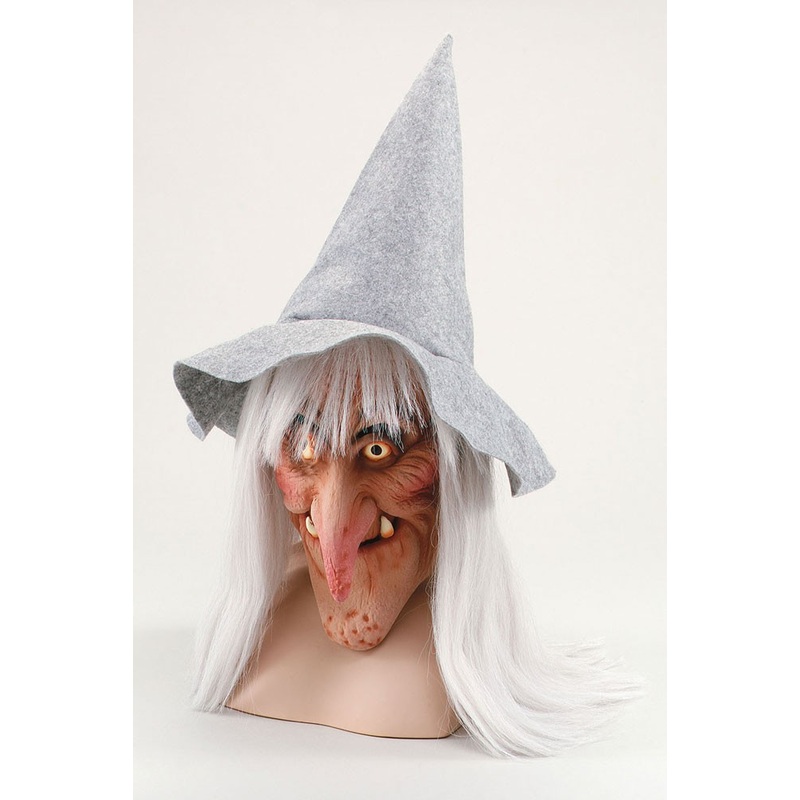 Scary witch mask with hair and hat