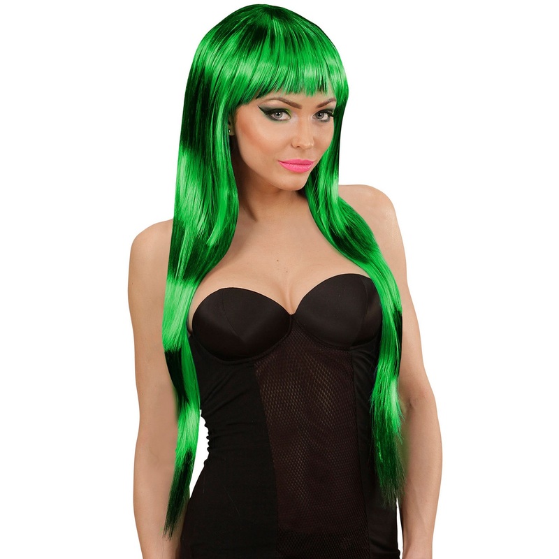 Stylish long hair wig green-black