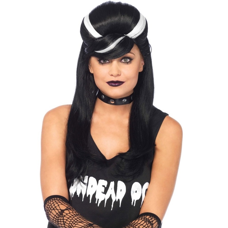 Black and white beehive wig in the 60s style